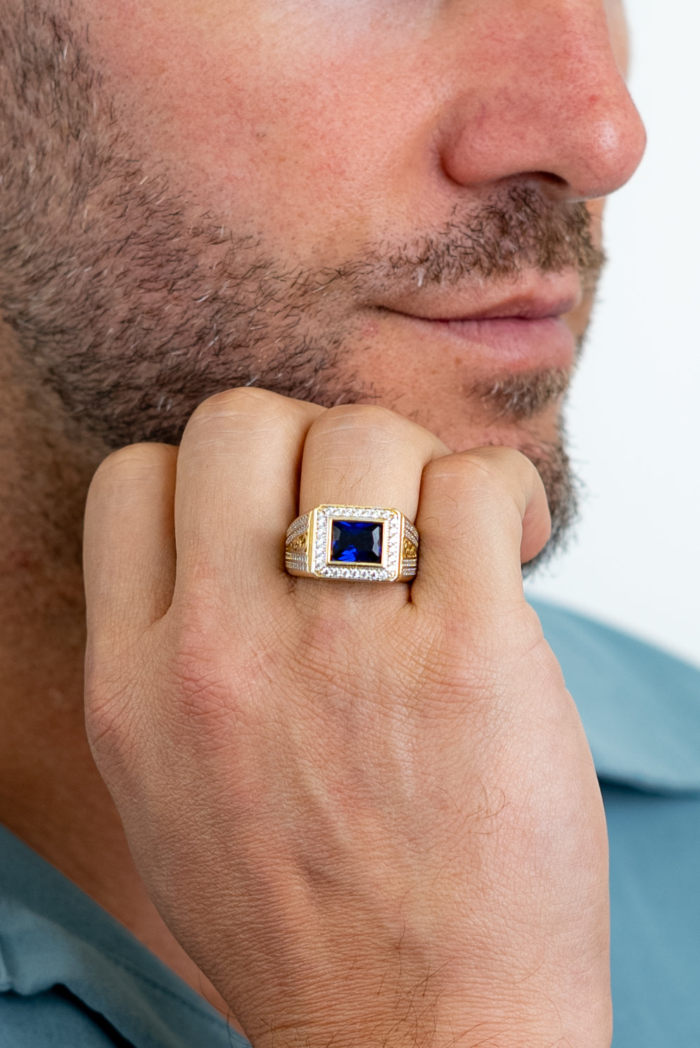 MEN'S RING -RECTANGULAR BLUE STONE