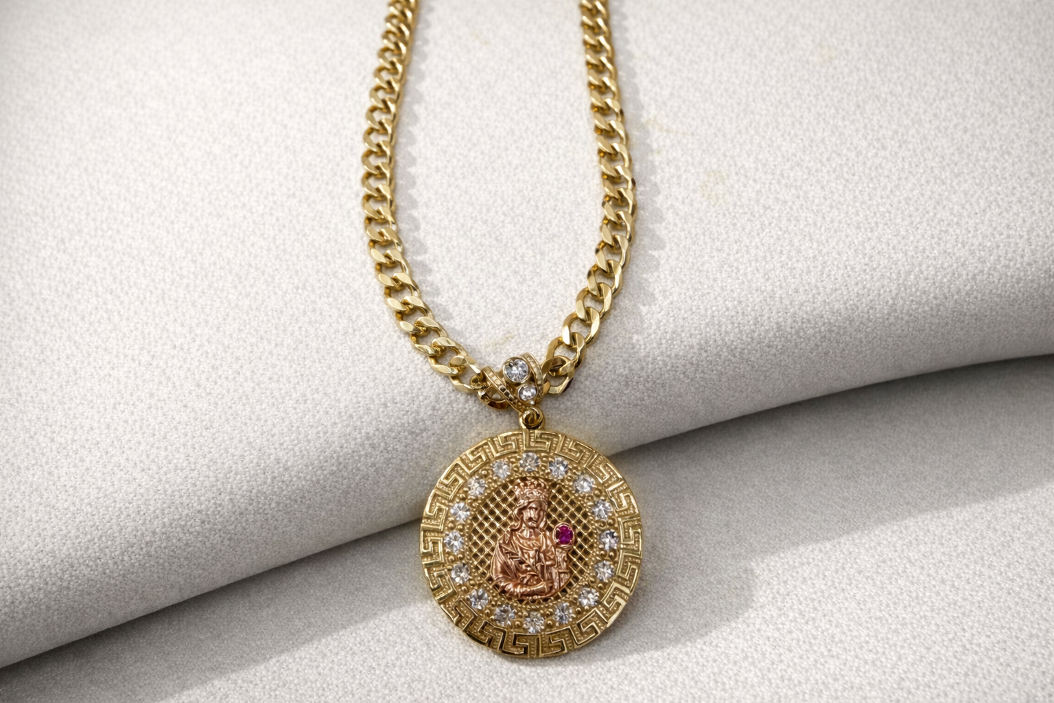 10K Gold Curb Link Chain Set with Santa Barbara Medal