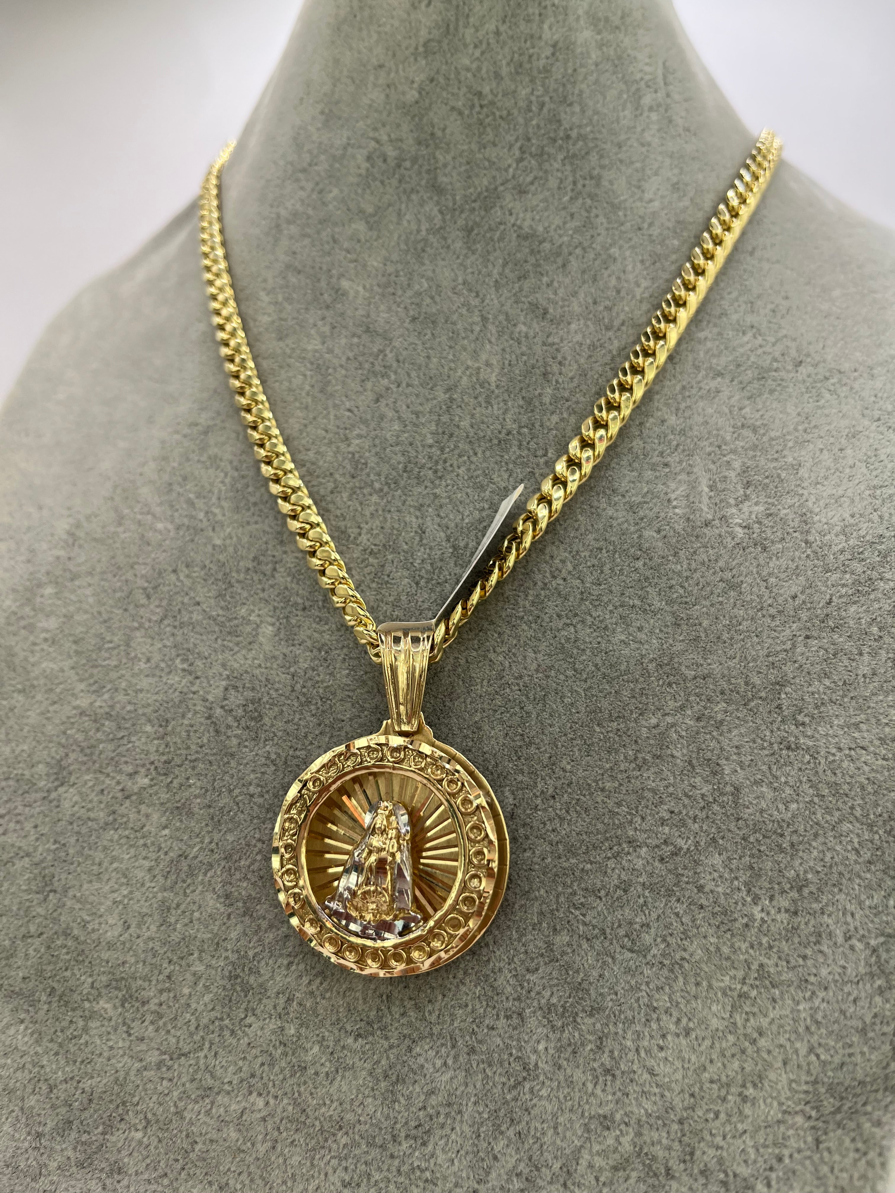 Set Oro 10k Cadena Cuban link Hallow + Medalla Virgen 3D