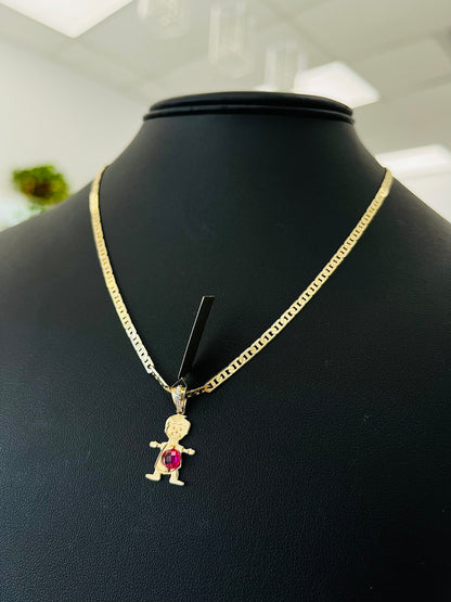 Set Oro 14K Cadena Marinero + Dije Niño