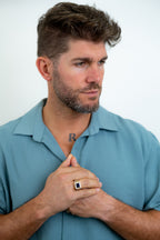 MEN'S RING -RECTANGULAR BLUE STONE