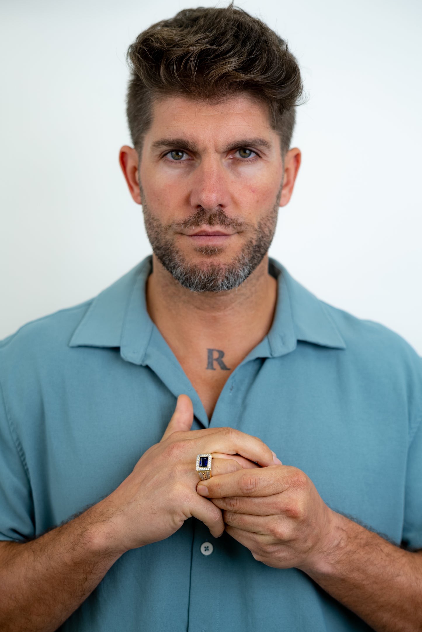 MEN'S RING -RECTANGULAR BLUE STONE