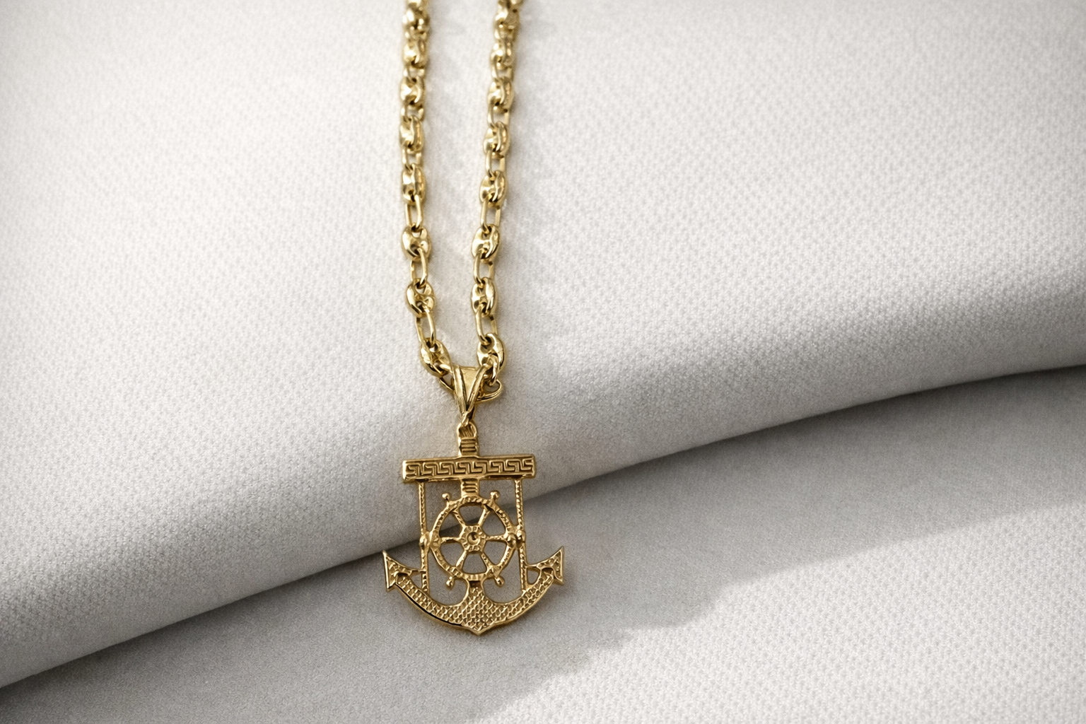 10K Gold Mariner Chain Set with Anchor Pendant