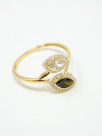 lady's ring, double Black and white stone