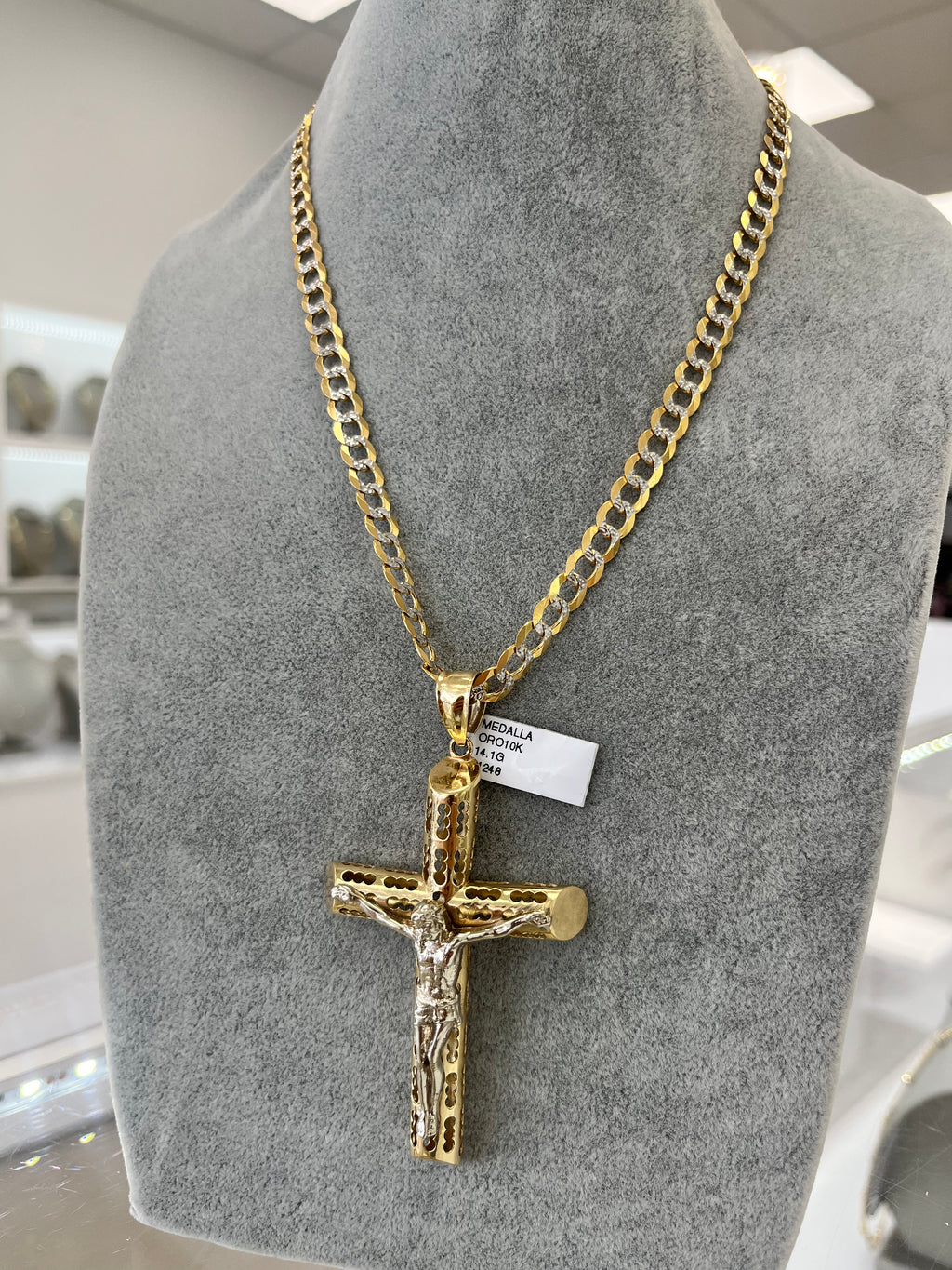 Set Oro 10k cadena corte diamante + dije Jesucristo