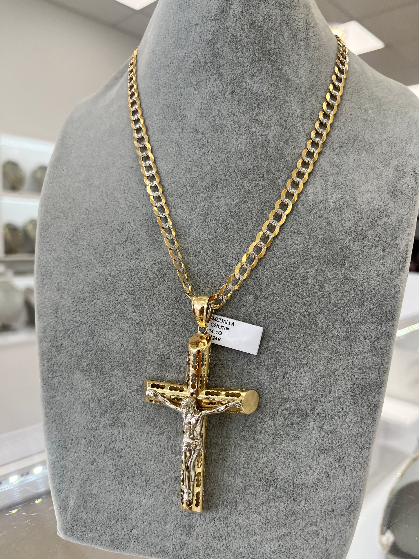Set Oro 10k cadena corte diamante + dije Jesucristo