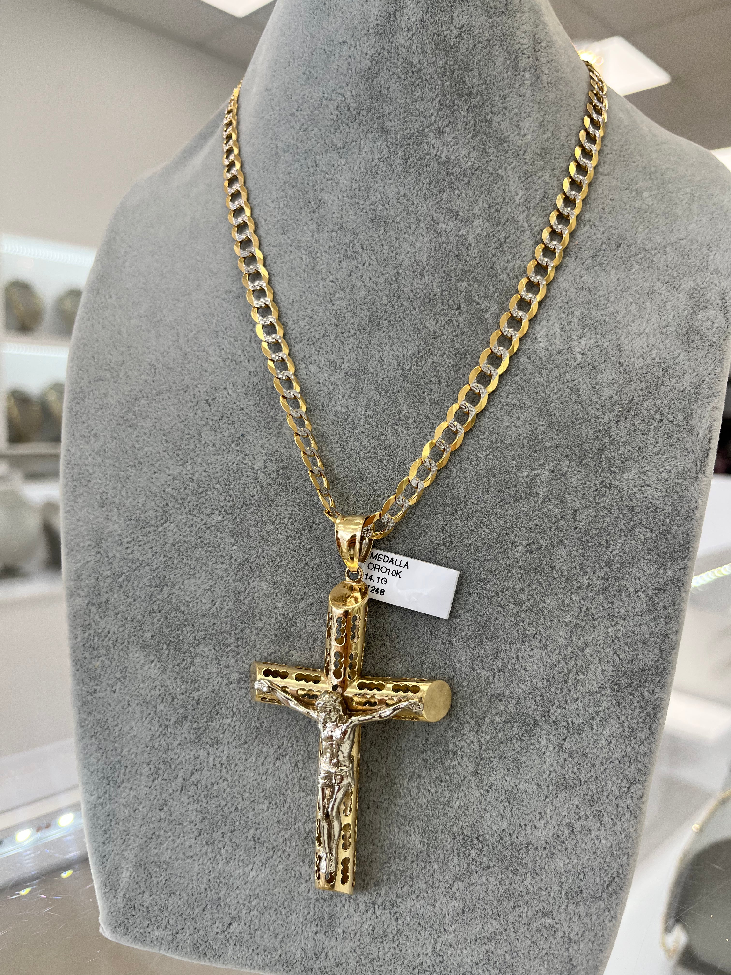 Set Oro 10k cadena corte diamante + dije Jesucristo