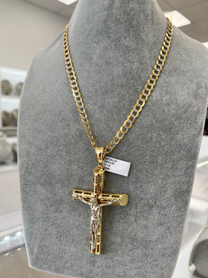 Set Oro 10k cadena corte diamante + dije Jesucristo