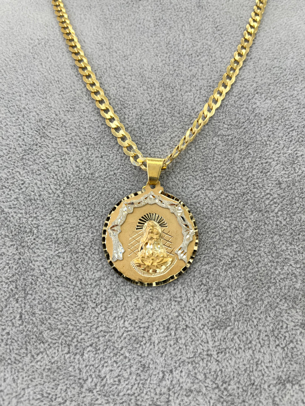 🙏SET ORO 10K CADENA MARTILLADA + MEDALLA VIRGEN