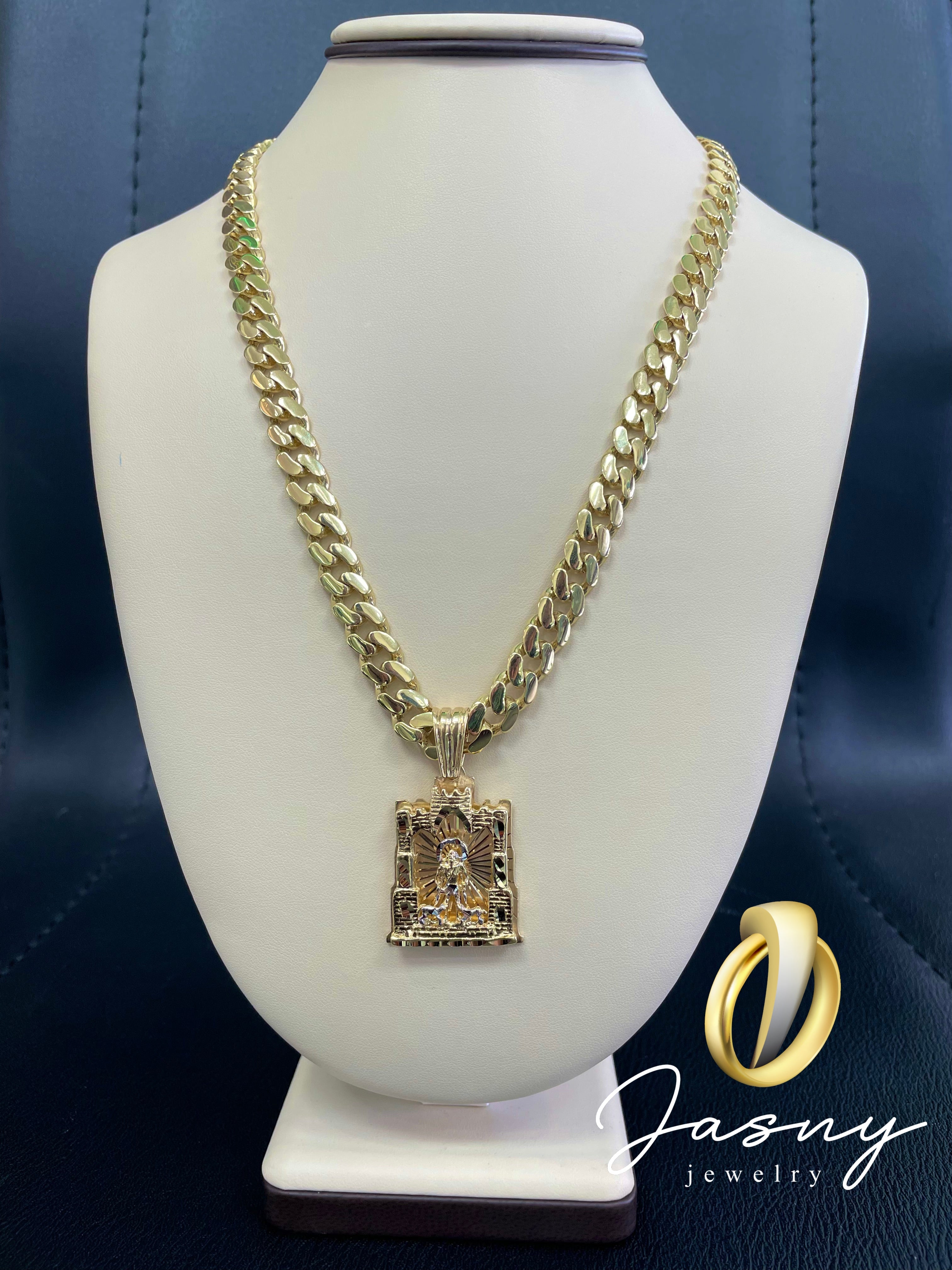 🍀💎 CADENA VIRGEN 3D  ORO 14K 🇮🇹