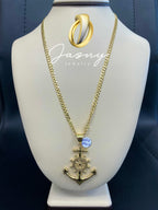 Set medal anchor and chain Cuban gold 10k