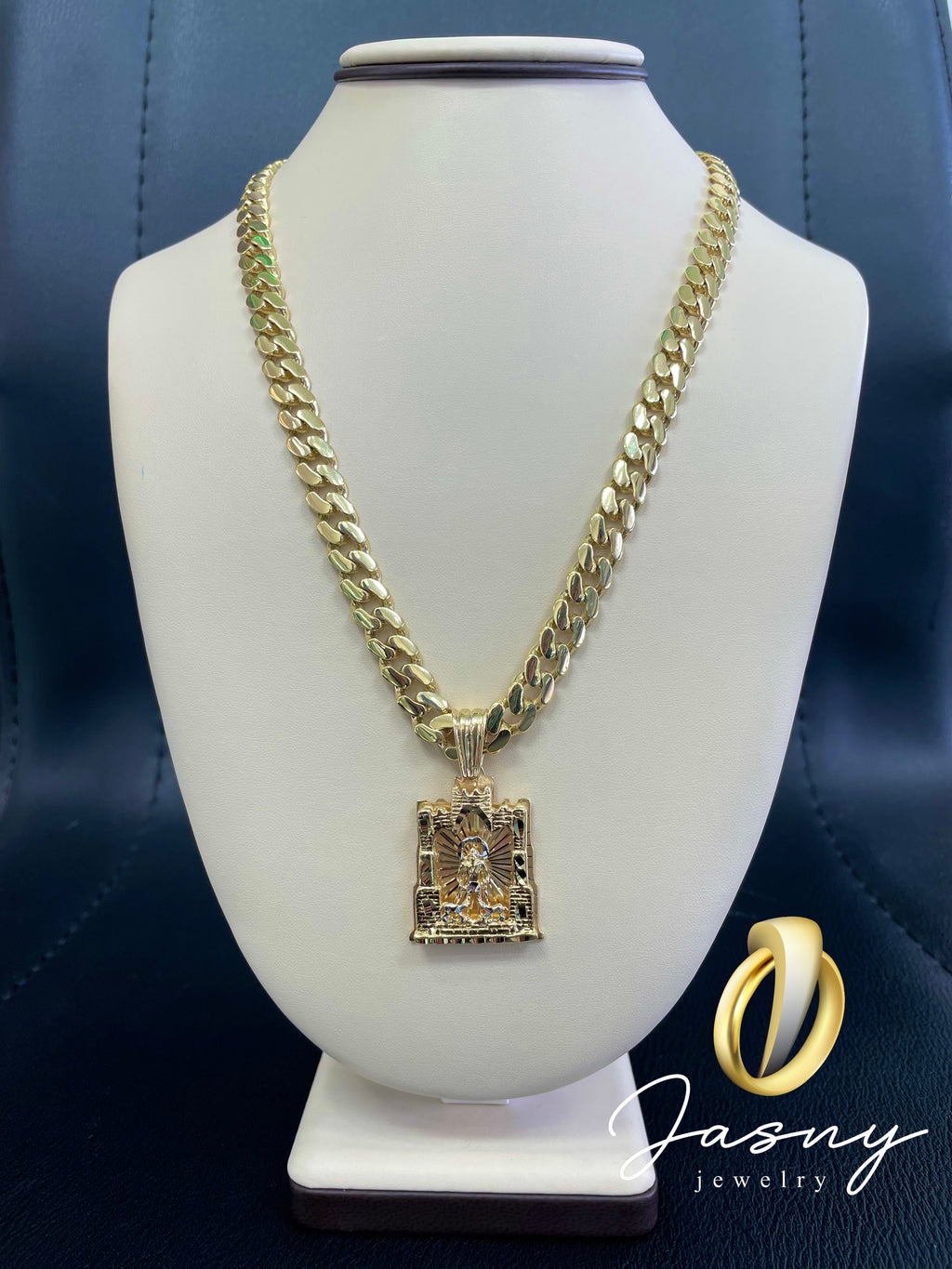 🍀💎 CADENA VIRGEN 3D  ORO 14K 🇮🇹