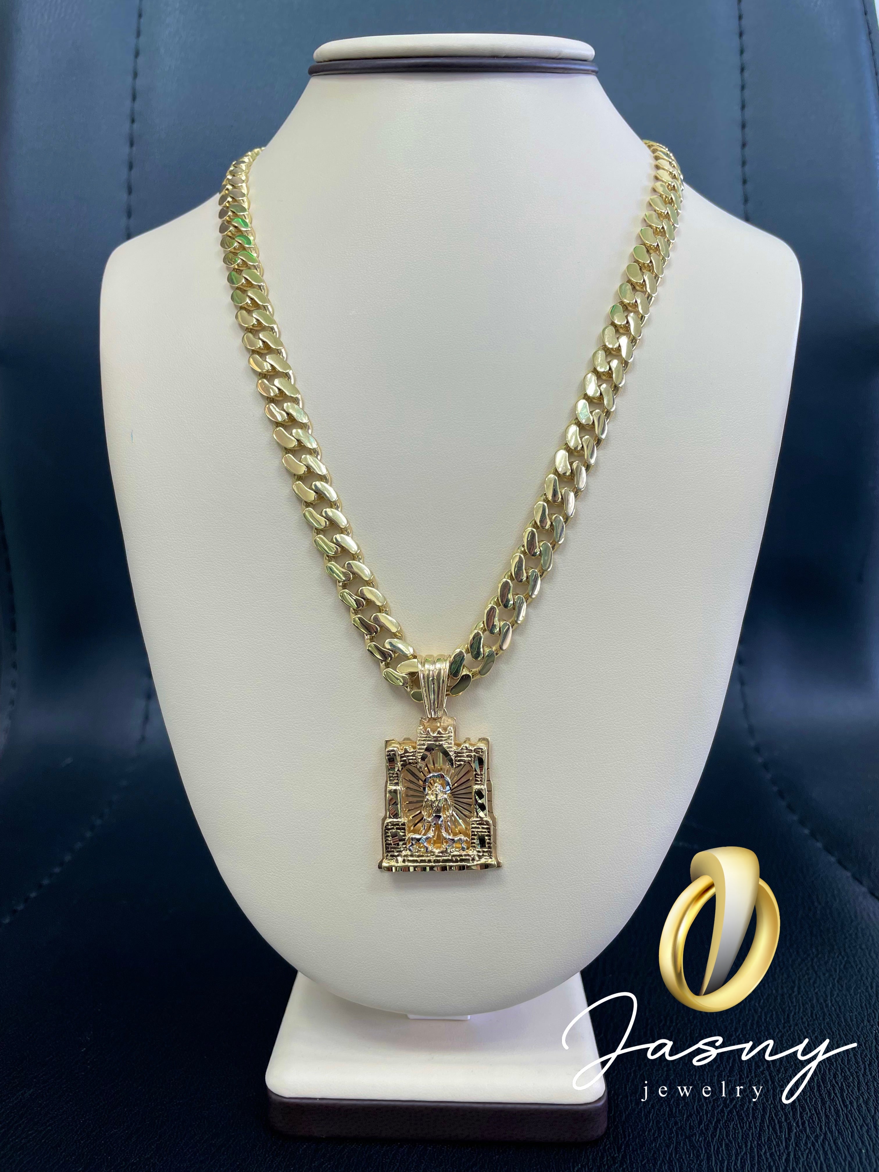 🍀💎 CADENA VIRGEN 3D  ORO 14K 🇮🇹