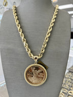 SET CADENA SEMI-SÓLIDA SOGA + MEDALLA CENTENARIO ORO 14K / ROPE CHAIN HALLOW + 14K GOLD CENTENARY MEDAL SET 14K