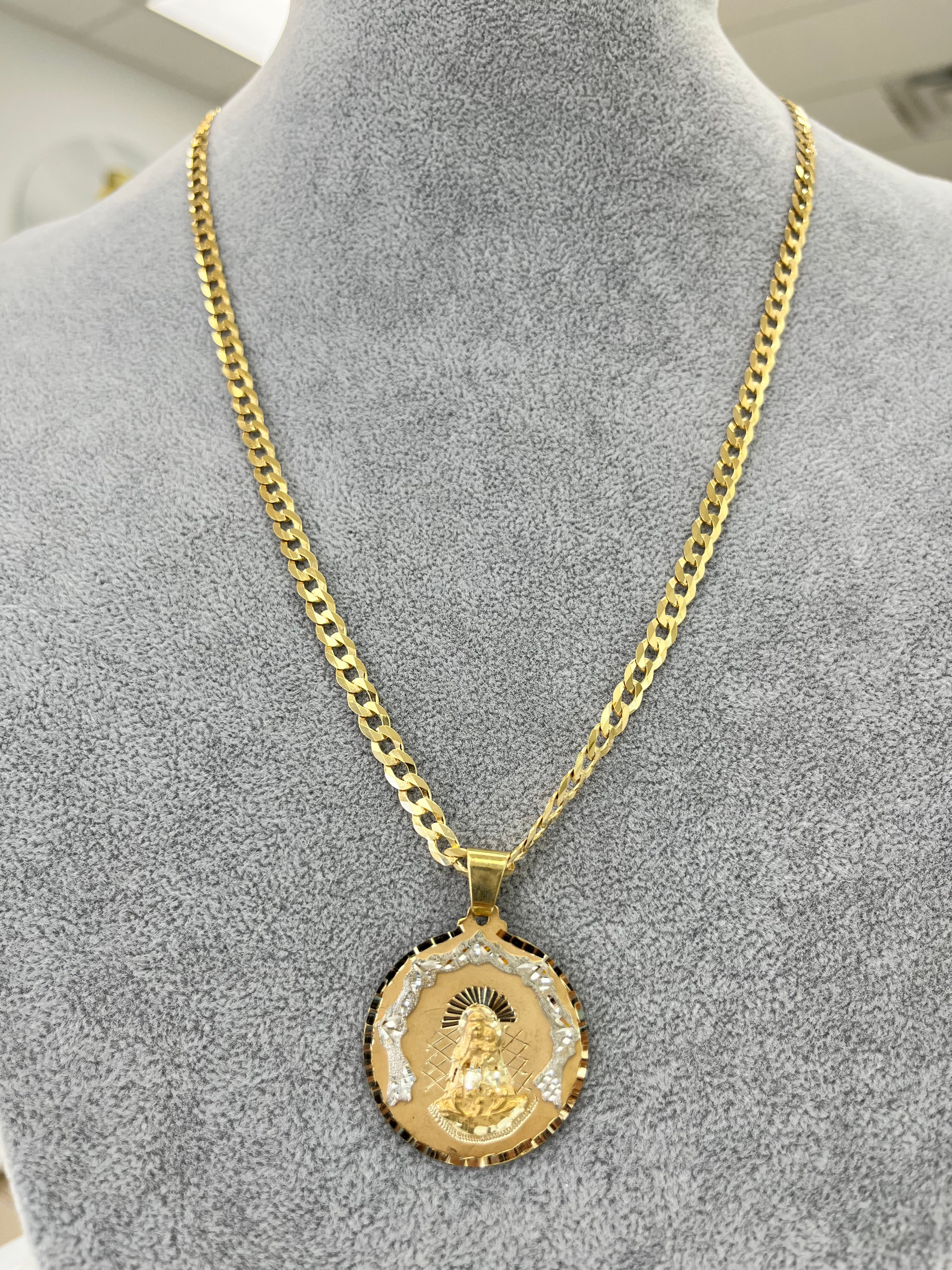 🙏SET ORO 10K CADENA MARTILLADA + MEDALLA VIRGEN