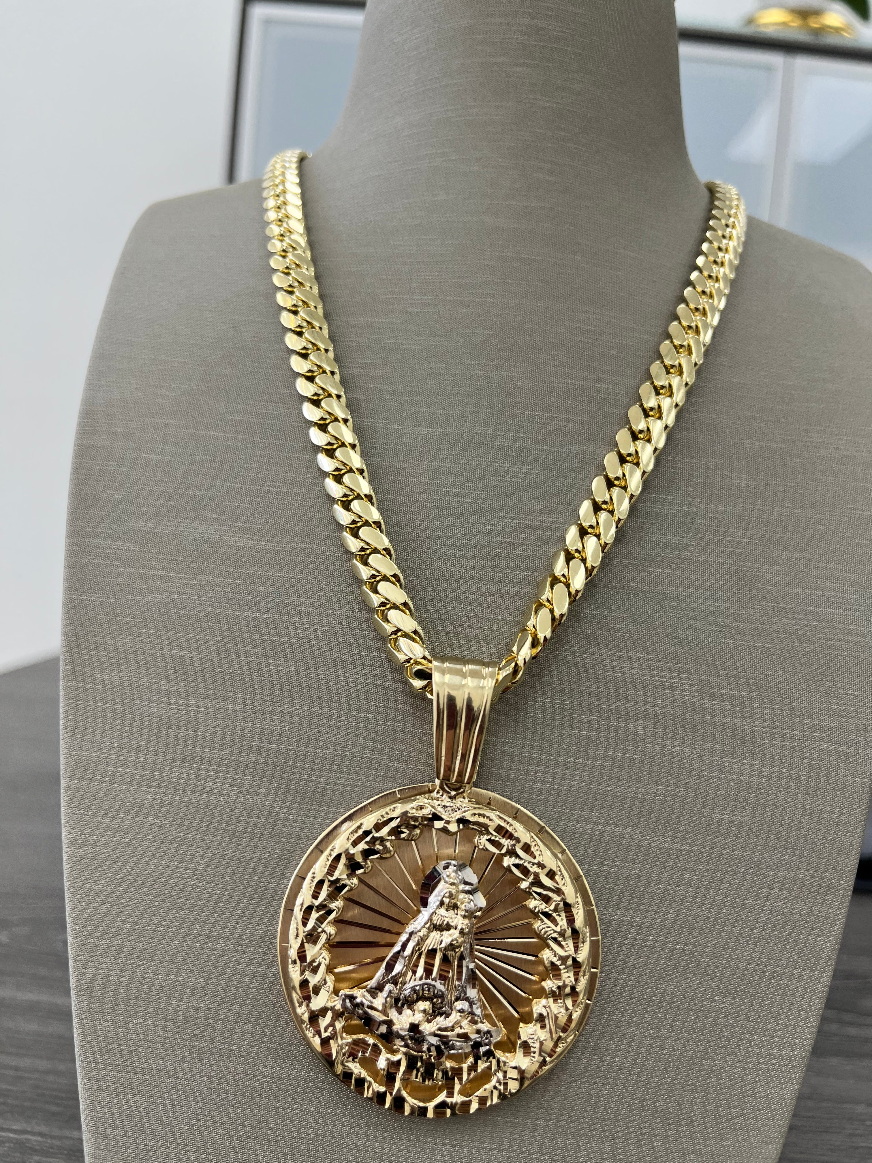 🇮🇹💎 CADENA CUBAN LINK SÓLIDA Y VIRGEN 3D ORO 10K