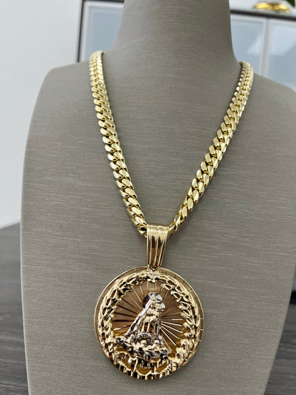 🇮🇹💎 CADENA CUBAN LINK SÓLIDA Y VIRGEN 3D ORO 10K