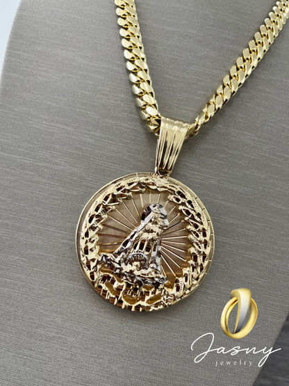 🇮🇹💎 CADENA CUBAN LINK SÓLIDA Y VIRGEN 3D ORO 10K