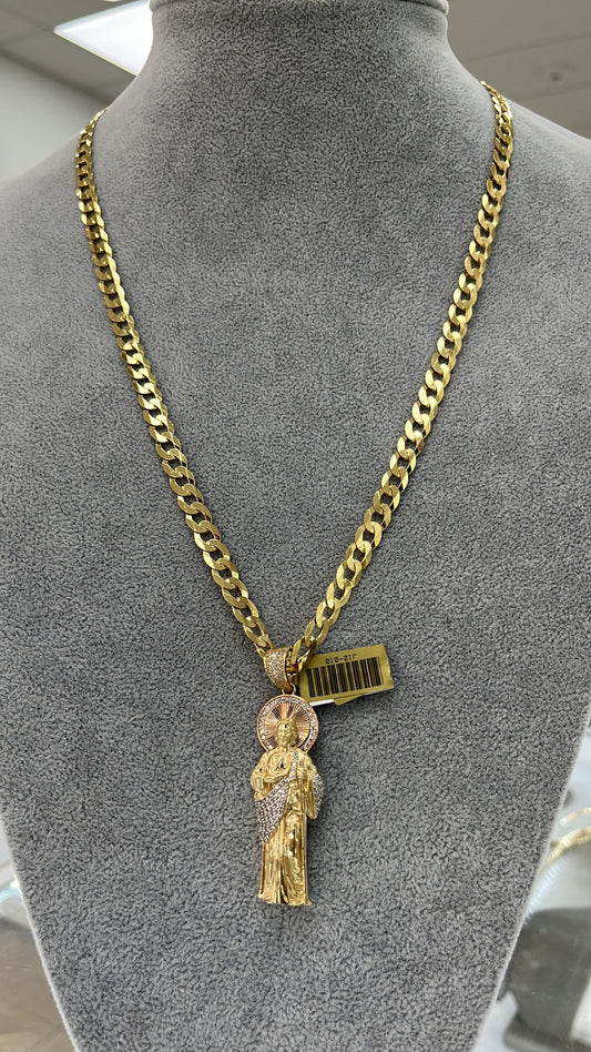 SET ORO 14K CADENA MARTILLADA  + DIJE SAN JUDAS